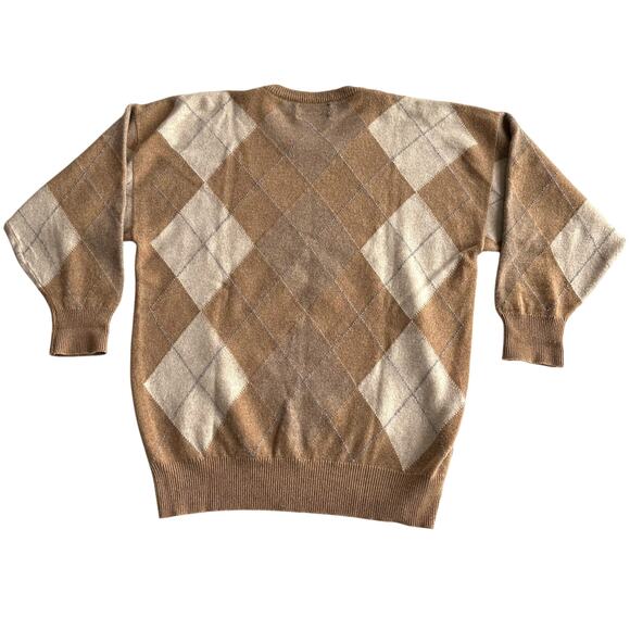 Alan Paine Great Britain 100% Cashmere Argyle Tan Crewneck Pullover Sweater L - Picture 2 of 9